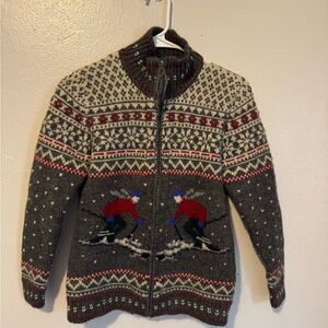 Lauren Ralph Lauren Gray Ski Pattern Zip-Up Wool Sweater